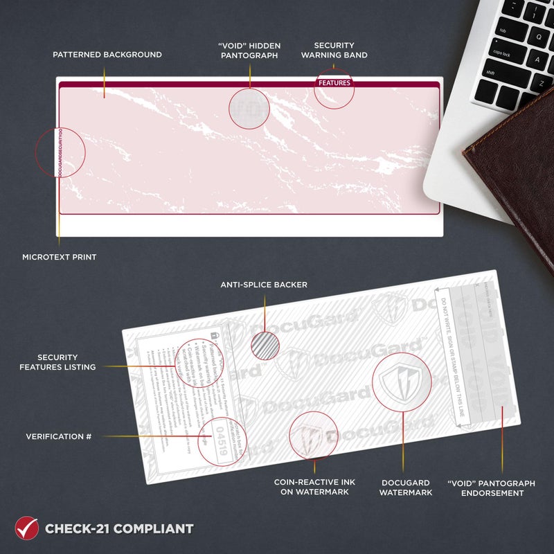DocuGard Standard Burgundy Marble Bottom High Security Check Paper - QuickBooks & Laser/Inkjet Printer Compatible - 11 Security Features - 500 Blank Business Checks (04519) - Image 3